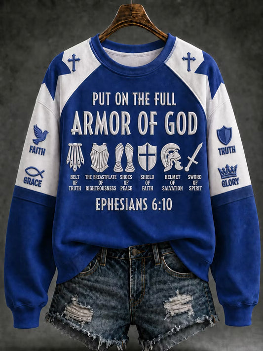 Women's Christian Put On The Full Armor Of  God Cross Art Regular Sweatshirt